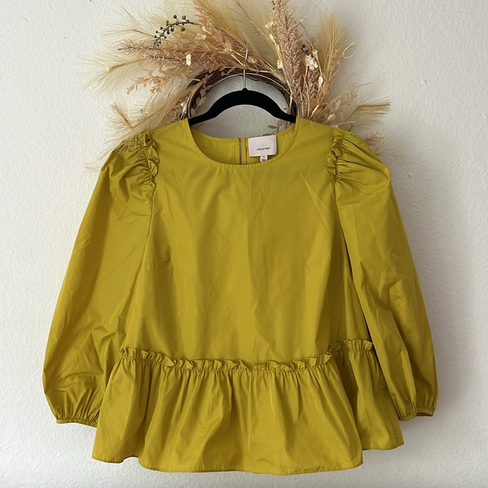 EUC Cinq a Sept Pollen Jackie Puff Ruffle Sleeve Peplum Blouse Top